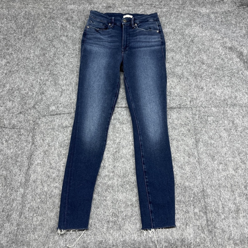 Good American Good Waist Jeans Womens 6/28 Blue Mid Rise Skinny Raw Hem Stretch